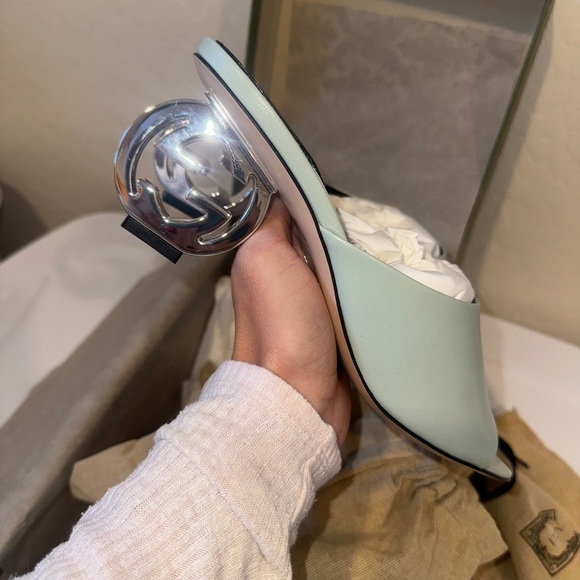 NEW Gucci leather green kitten logo heel size 9 brand new - Picture 2 of 10